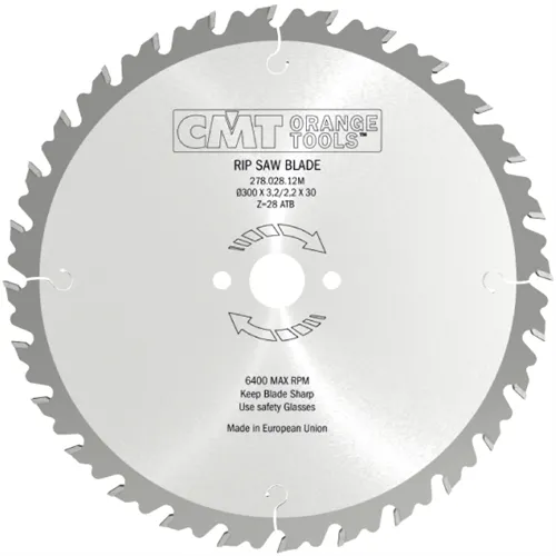 CMT Industrial hasító körfűrészlap forgácskorlátozóval - D300x3,2 d30 Z28 HW