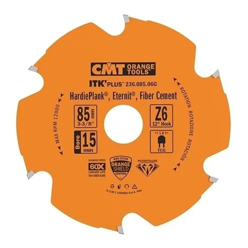 CMT ITK Gyémánt körfűrészlap cementkötésű faforgácslapra - D85x1,8 d15 Z6