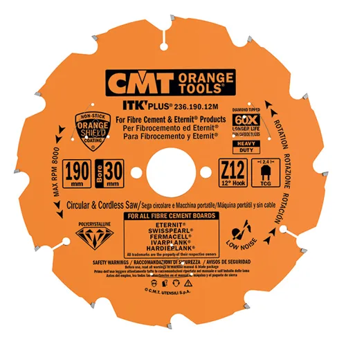 CMT Gyémánt körfűrészlap cementkötésű faforgácslapra - D190x2,2 d30 Z12