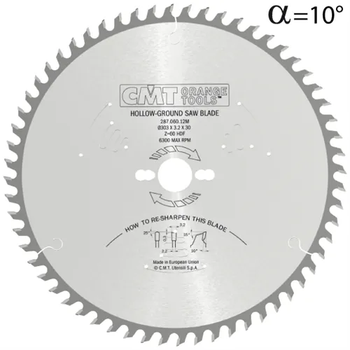 CMT Industrial C287 Körfűrészlap lamino-ra elővágó nélkül - D303x3,2 d30 Z60 HW -6°Neg