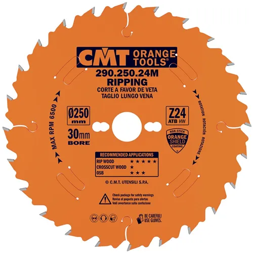 CMT Orange körfűrészlap hosszanti vágásokhoz - D250x2,8 d30 Z24 HW