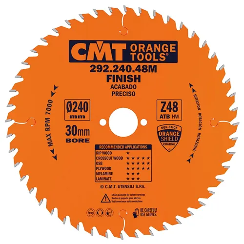 CMT Orange Körfűrészlap elektromos szerszámokhoz, finiselő vágás - D240x2,8 d30 Z48 HW