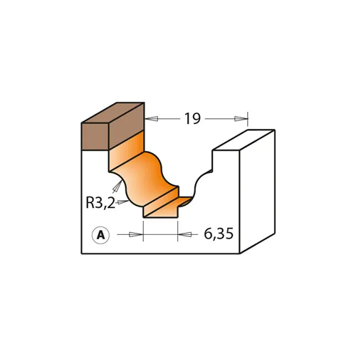 CMT Profil homlokmaró csapággyal - Profil A, R3,2 D19x12,3 S=6 HW