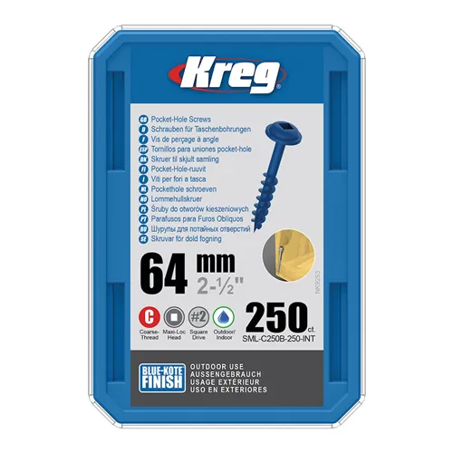 Kreg Blue-Kote Maxi-Loc csavarok rejtett kötésekhez - 64 mm, durva menet, 250 db